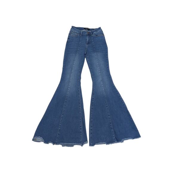 Judy Blue Super Flare Jeans Raw Hem Bell Bottoms Womens 26 Denim Medium Wash - Picture 2 of 5